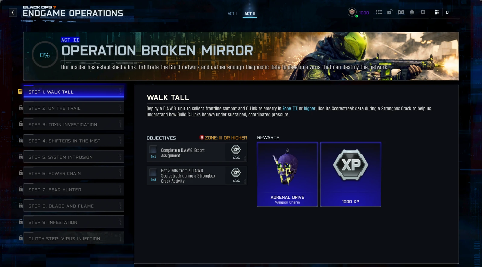 Step 1: Walk Tall objective screen
