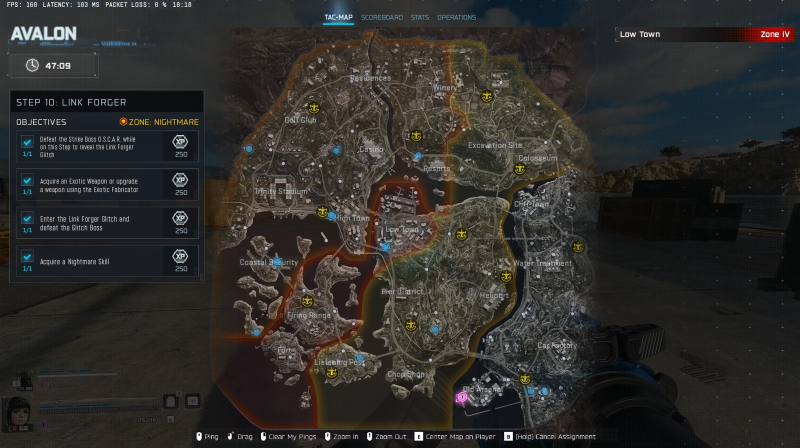 Avalon map showing Link Forger objectives and step 10 markers