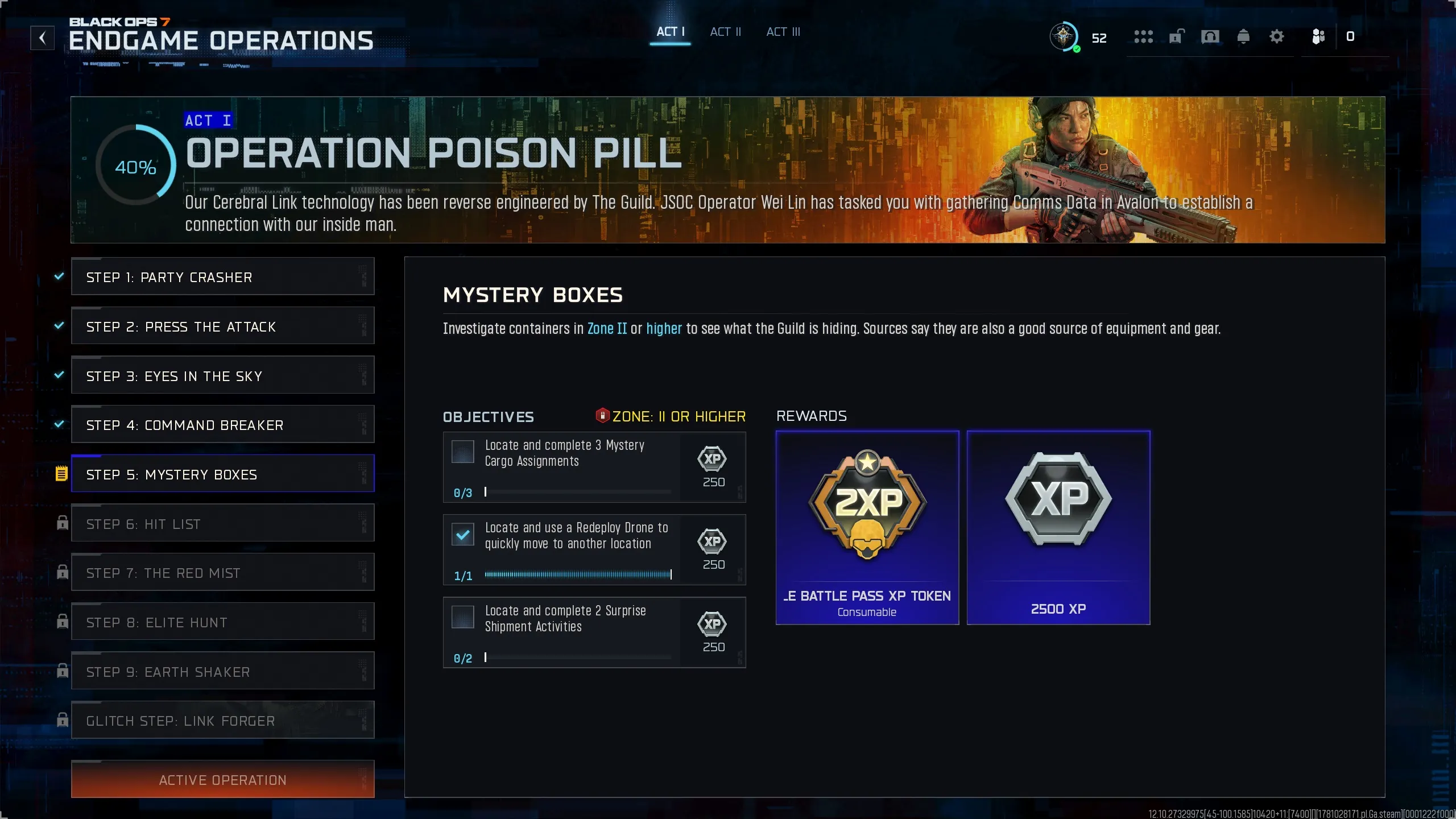 Step 5: Mystery Boxes objectives and rewards screen