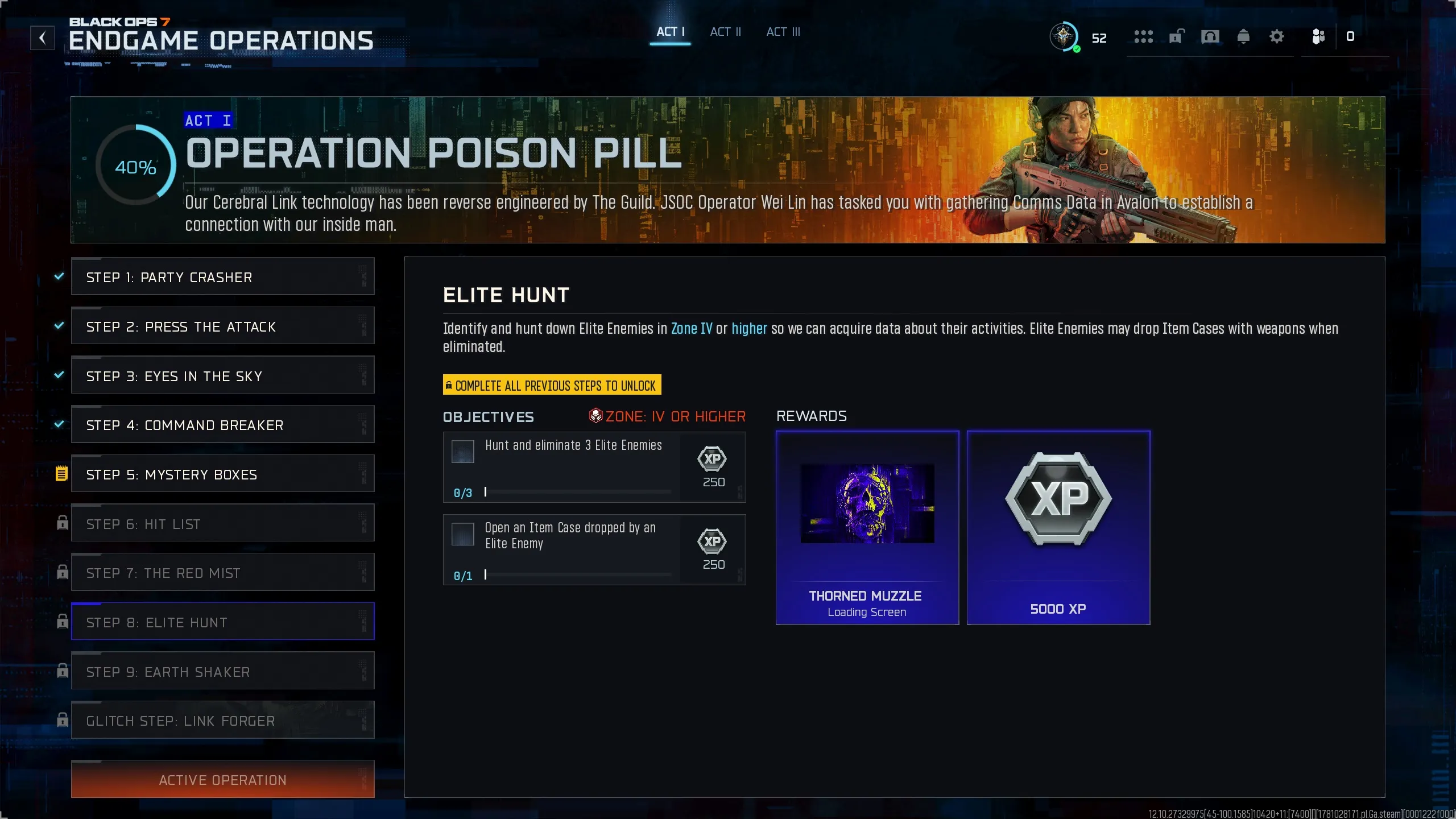 Step 8: Elite Hunt objectives and rewards screen