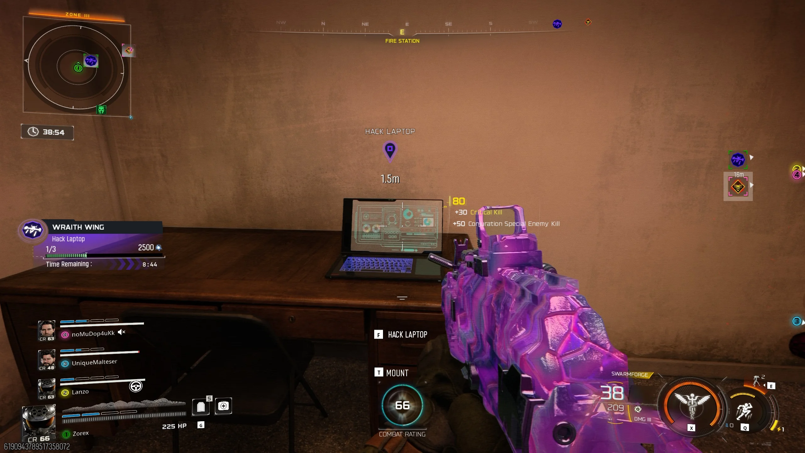 Hacking a laptop objective during the Wraith Wing encounter