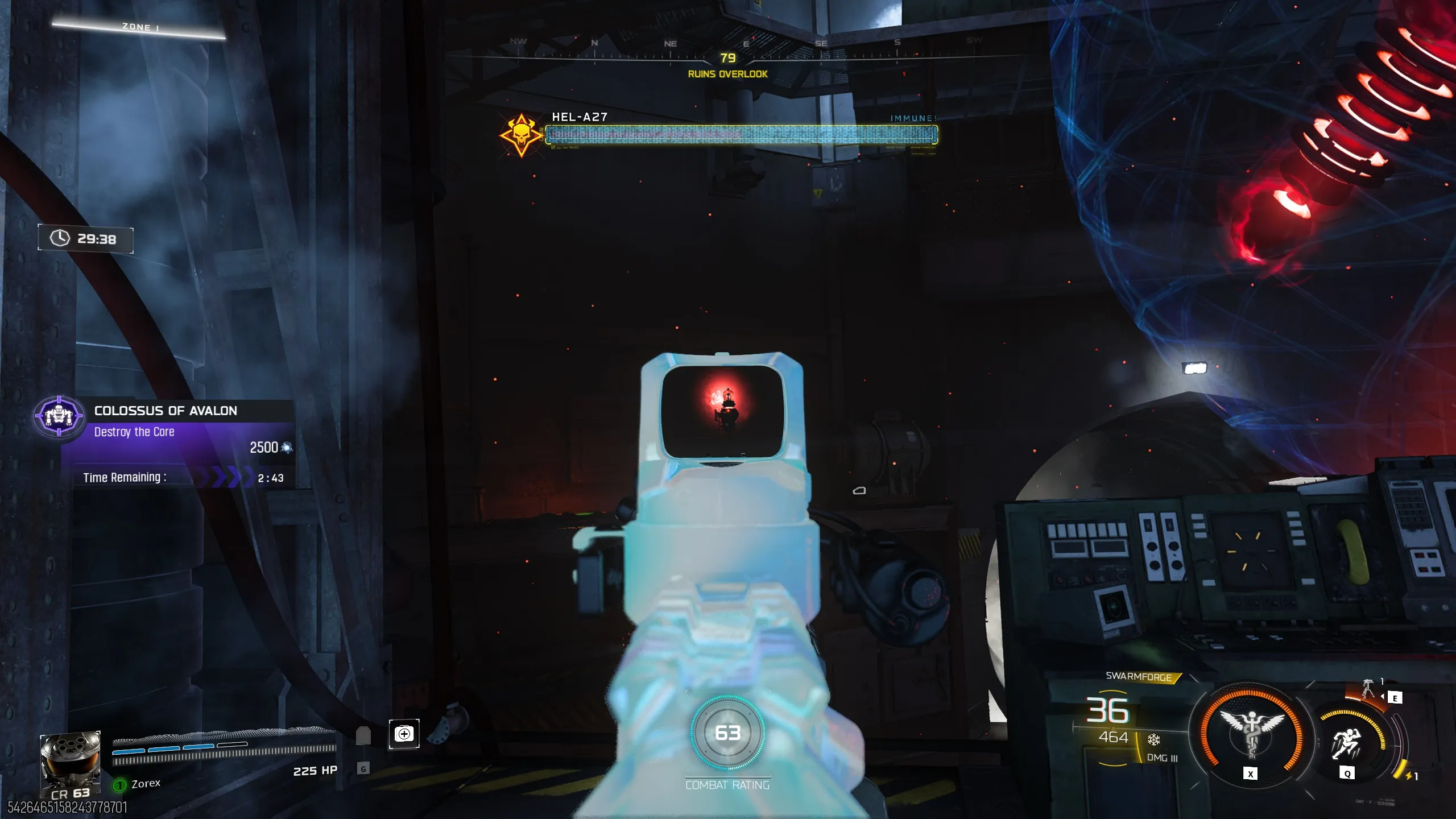 Aiming at the Colossus Reactor Core with a Swarmforge weapon