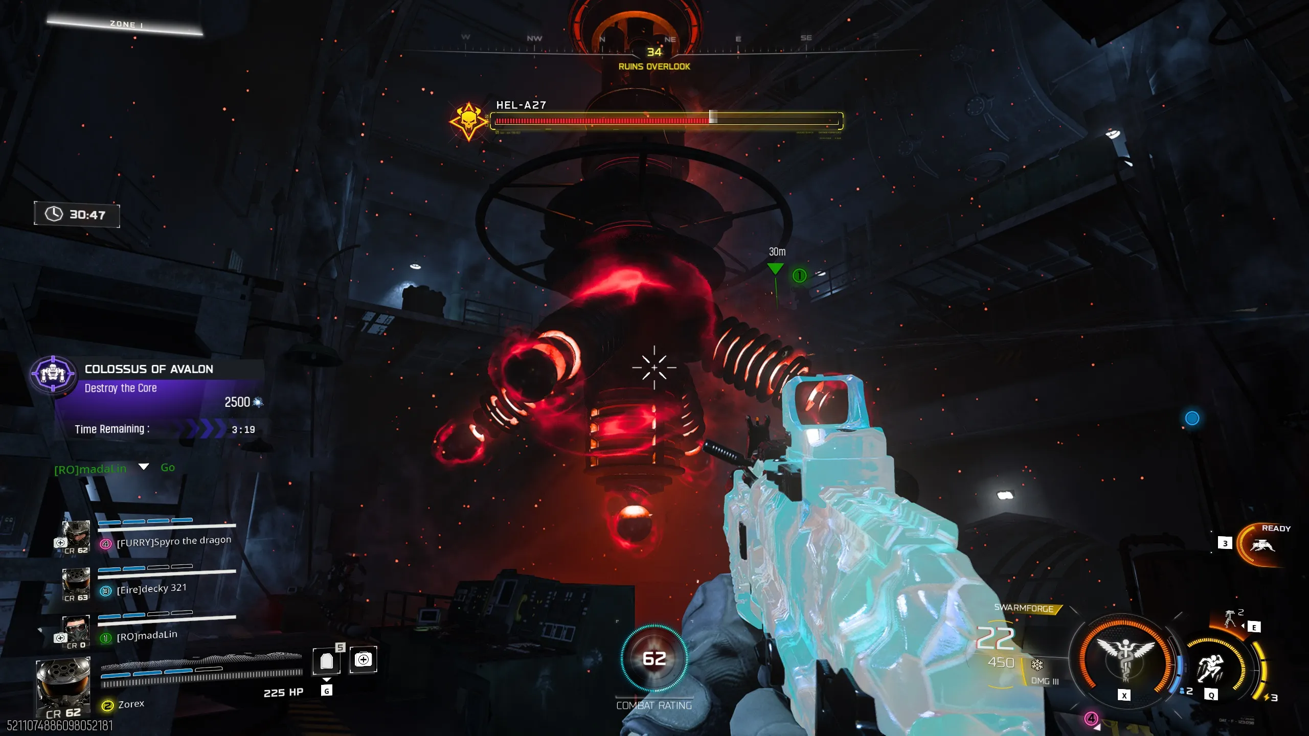 Inside the Colossus Reactor Chamber, the core glowing red during the fight