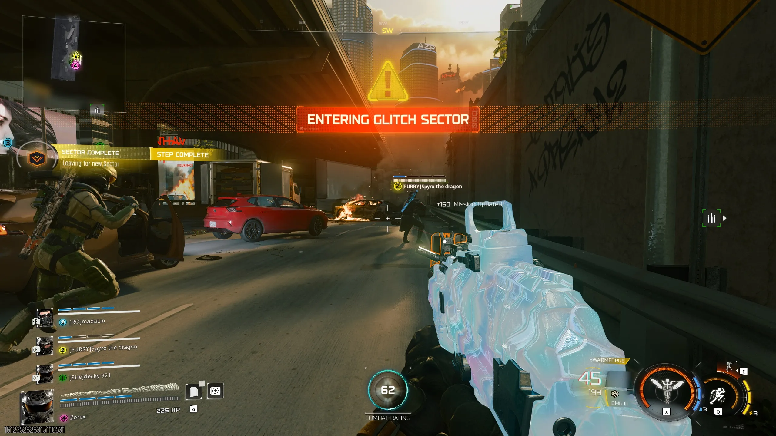 Entering the Glitch Sector, the screen showing a warning overlay