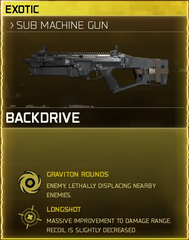 Backdrive exotic weapon card