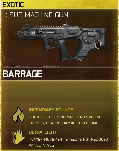 Barrage exotic weapon card