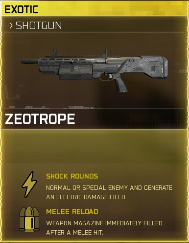 Zeotrope exotic weapon card