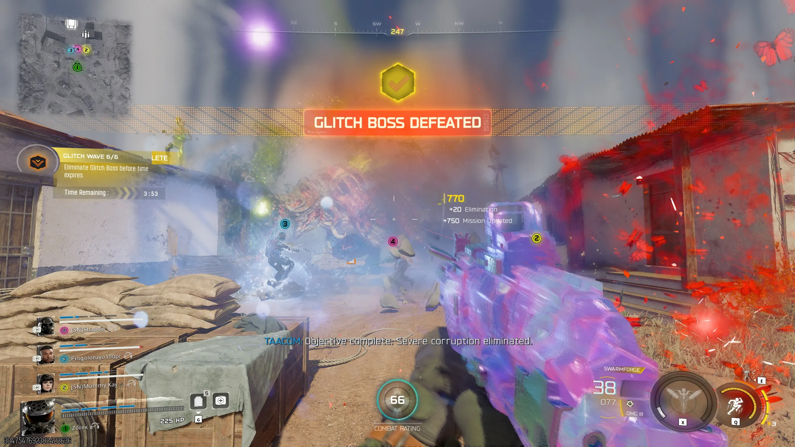 Glitch Boss Defeated notification after completing the final wave