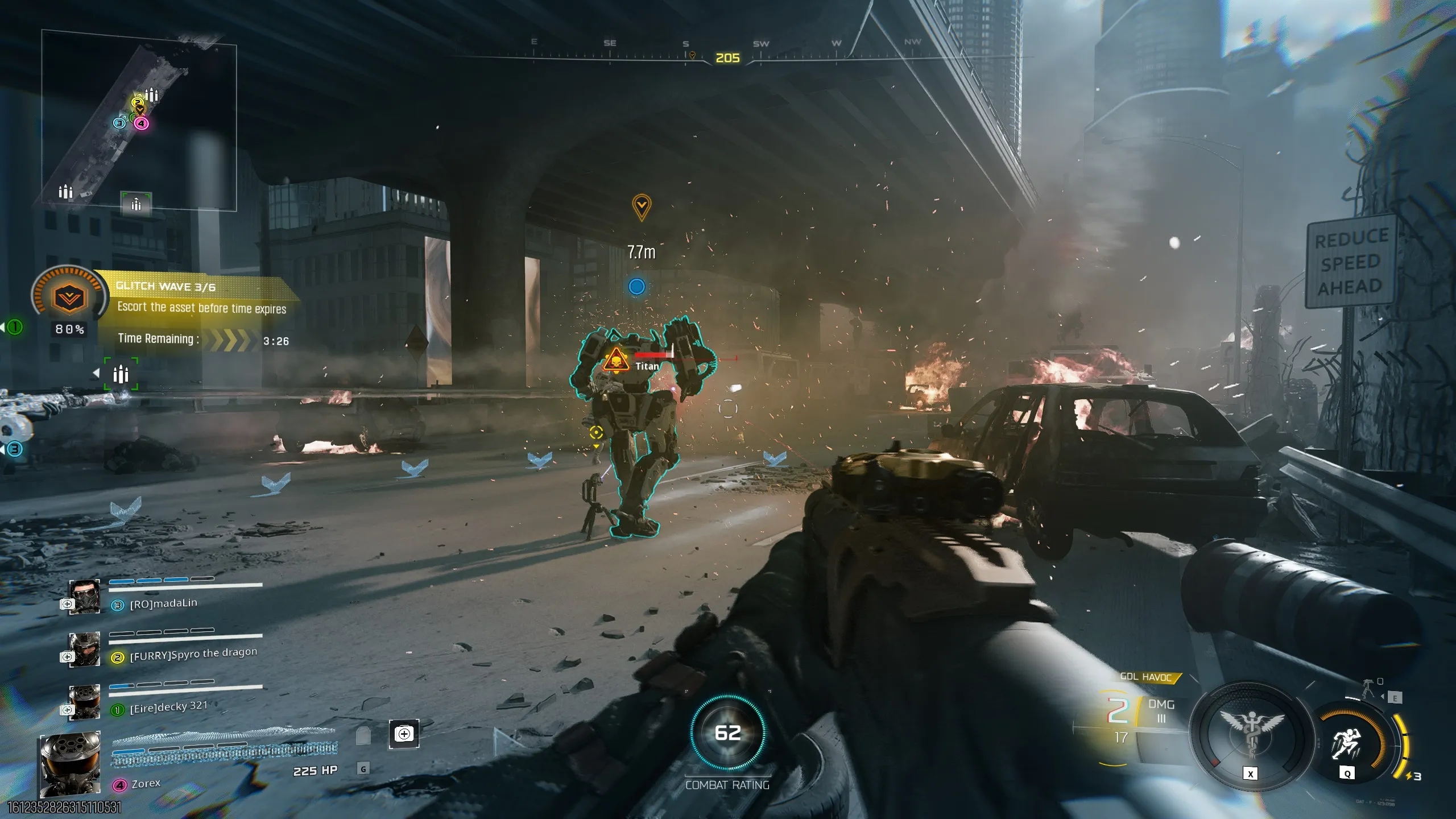 Glitch Wave 3 escort phase with Titan enemy in urban environment