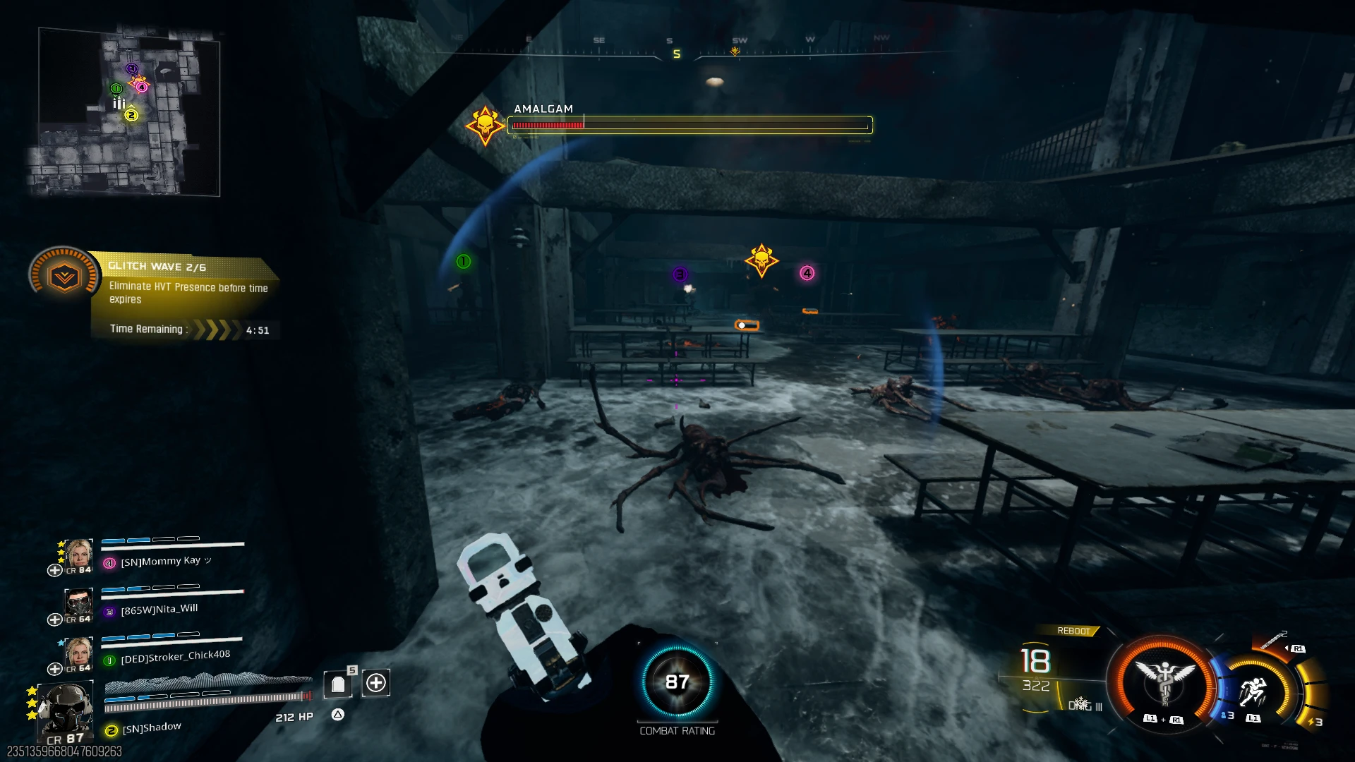 Wave 2 Amalgam elite enemy with health bar in the underground arena