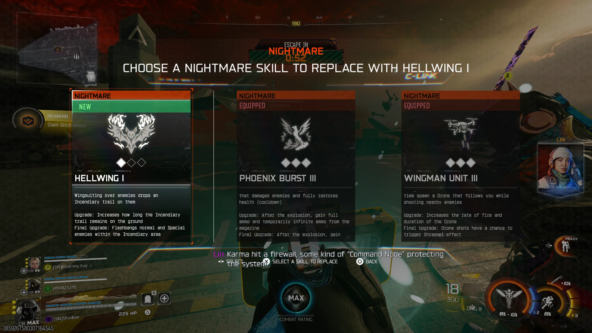 Nightmare Skill selection screen after completing the Virus Injection