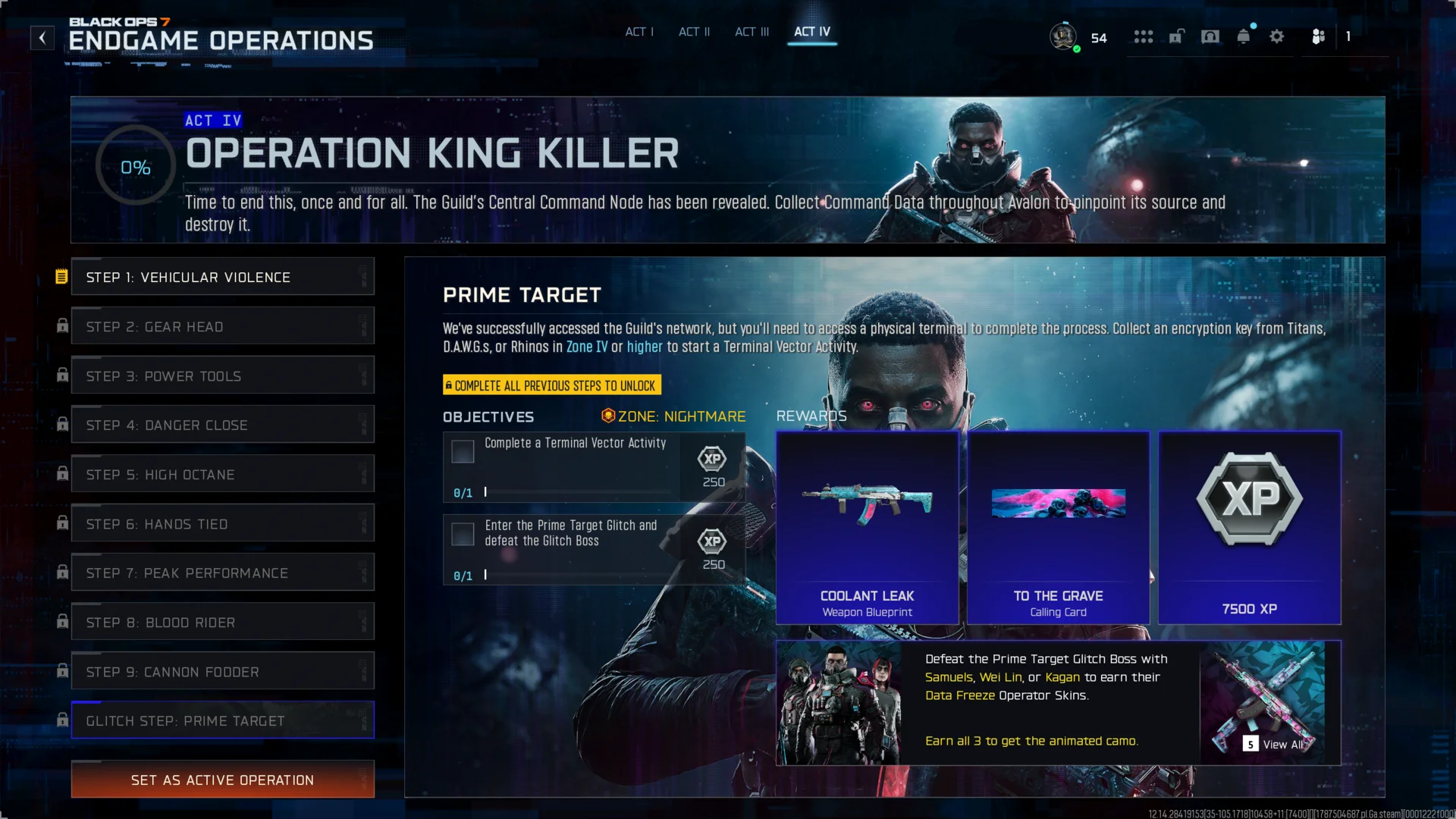 Glitch Step: Prime Target objectives and rewards