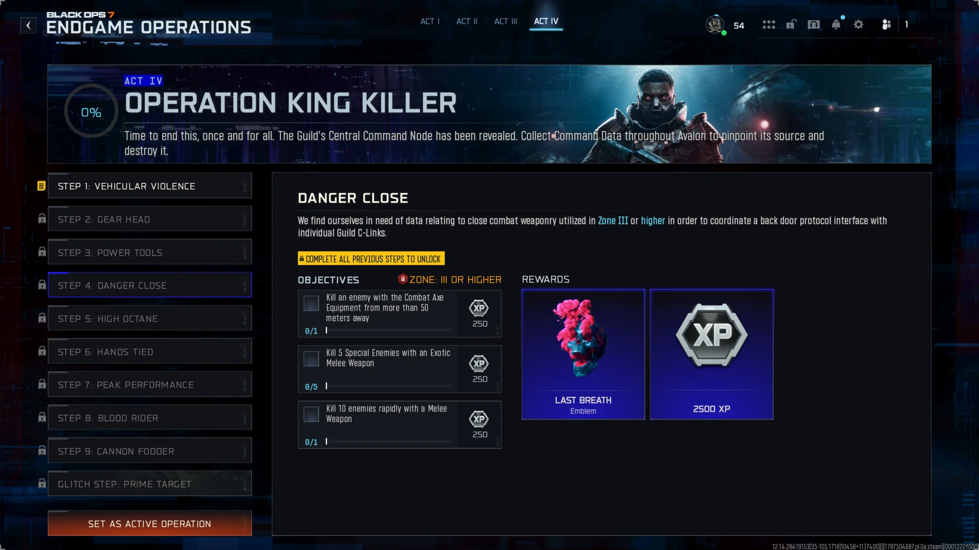 Step 4: Danger Close objectives and rewards