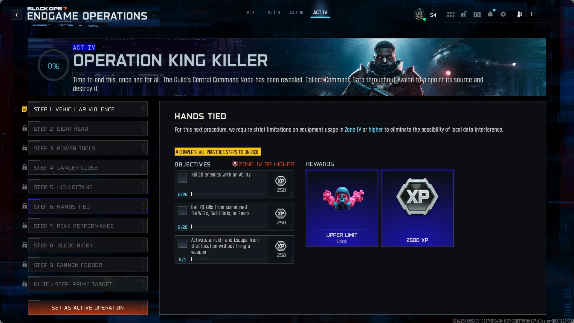Step 6: Hands Tied objectives and rewards