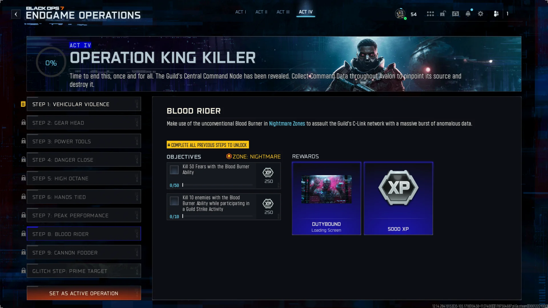 Step 8: Blood Rider objectives and rewards