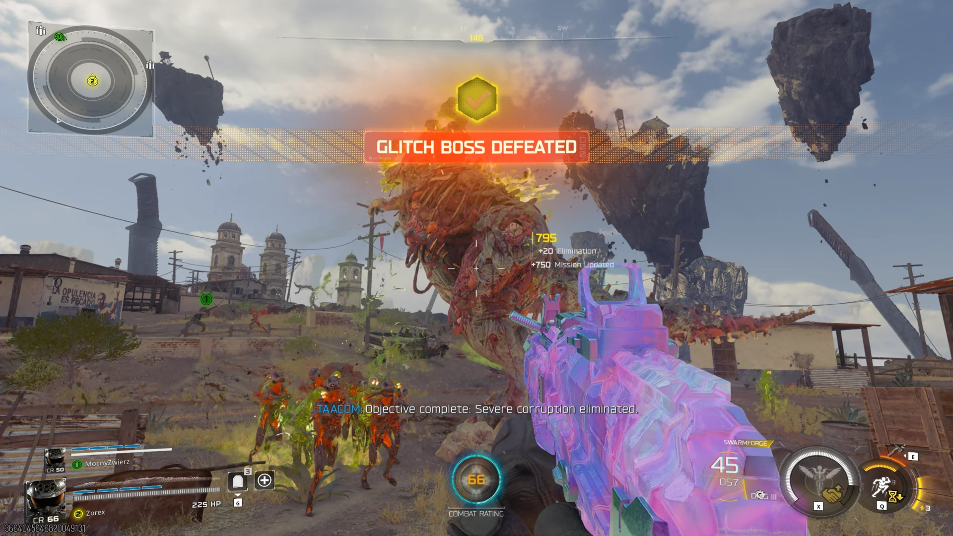 Glitch Boss Defeated banner after killing the Z-Rex boss in Root Crasher
