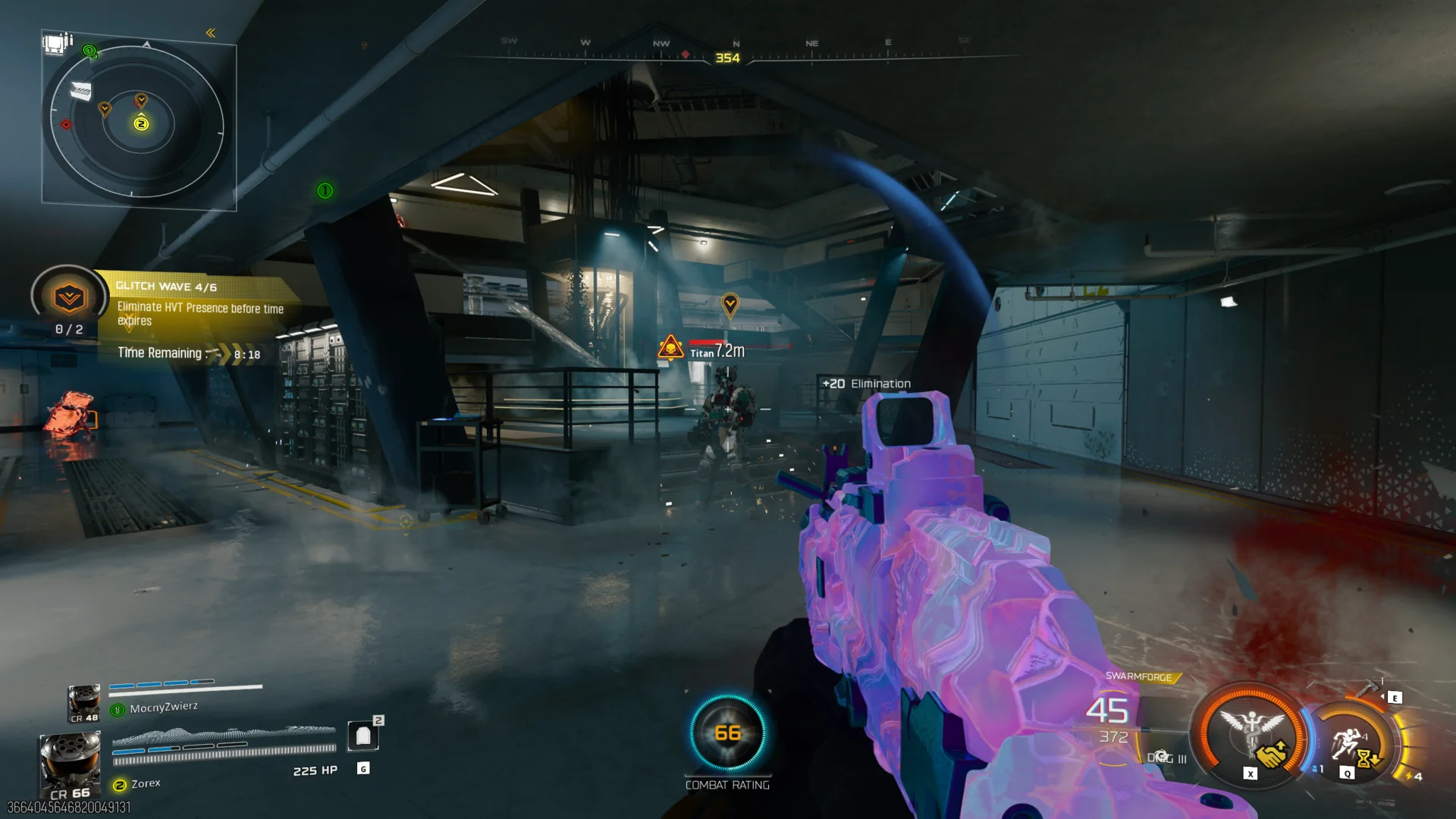 Root Crasher Glitch Wave 4 of 6, eliminate the HVT presence including a Titan enemy in an industrial interior