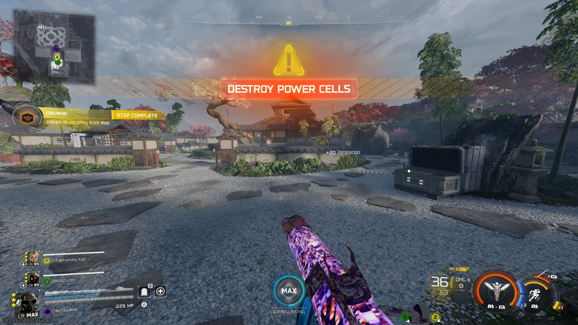 Wave 1 Destroy Power Cells objective in the Japanese temple area