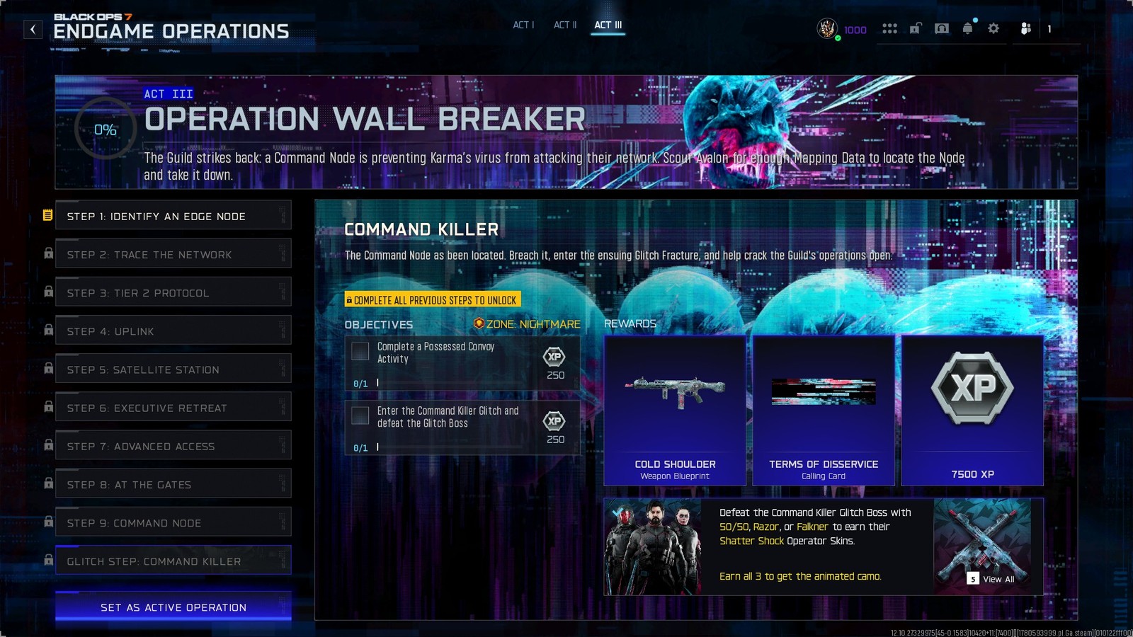 Glitch Step: Command Killer objectives and rewards including Shatter Shock operator skins
