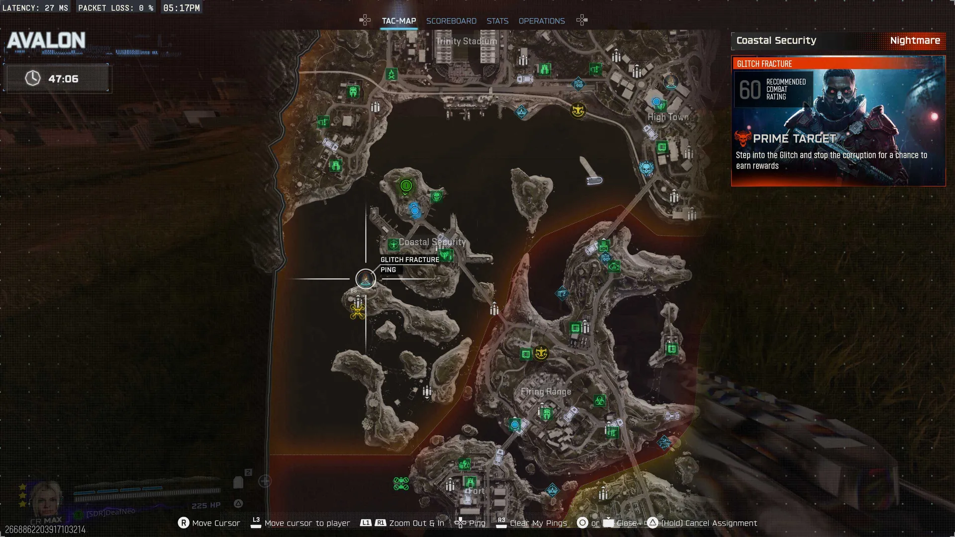 Prime Target Glitch Fracture activity card on the Tac Map, Nightmare tier at recommended Combat Rating 60